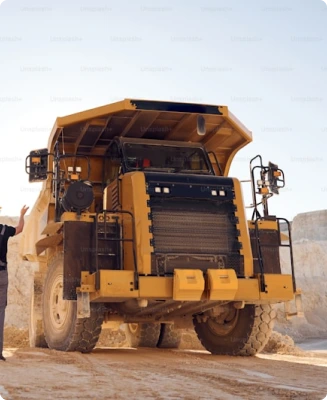 A large, industrial dump truck used in mining, representative of the mining industry