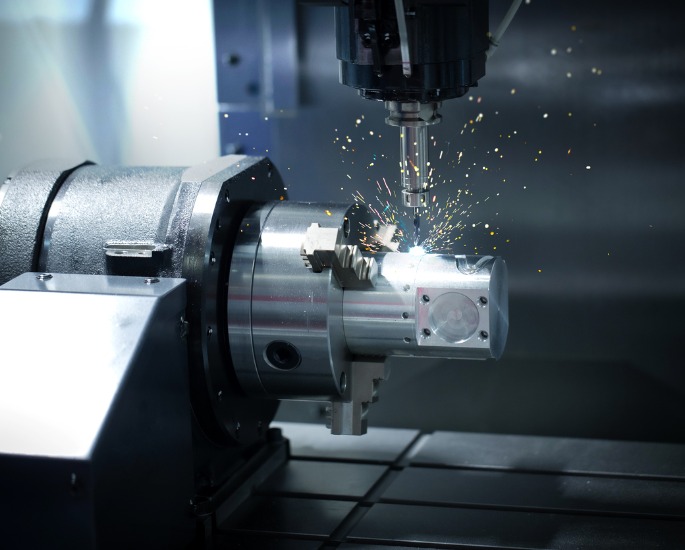 Precision machining helping to shape a part, created by DMi